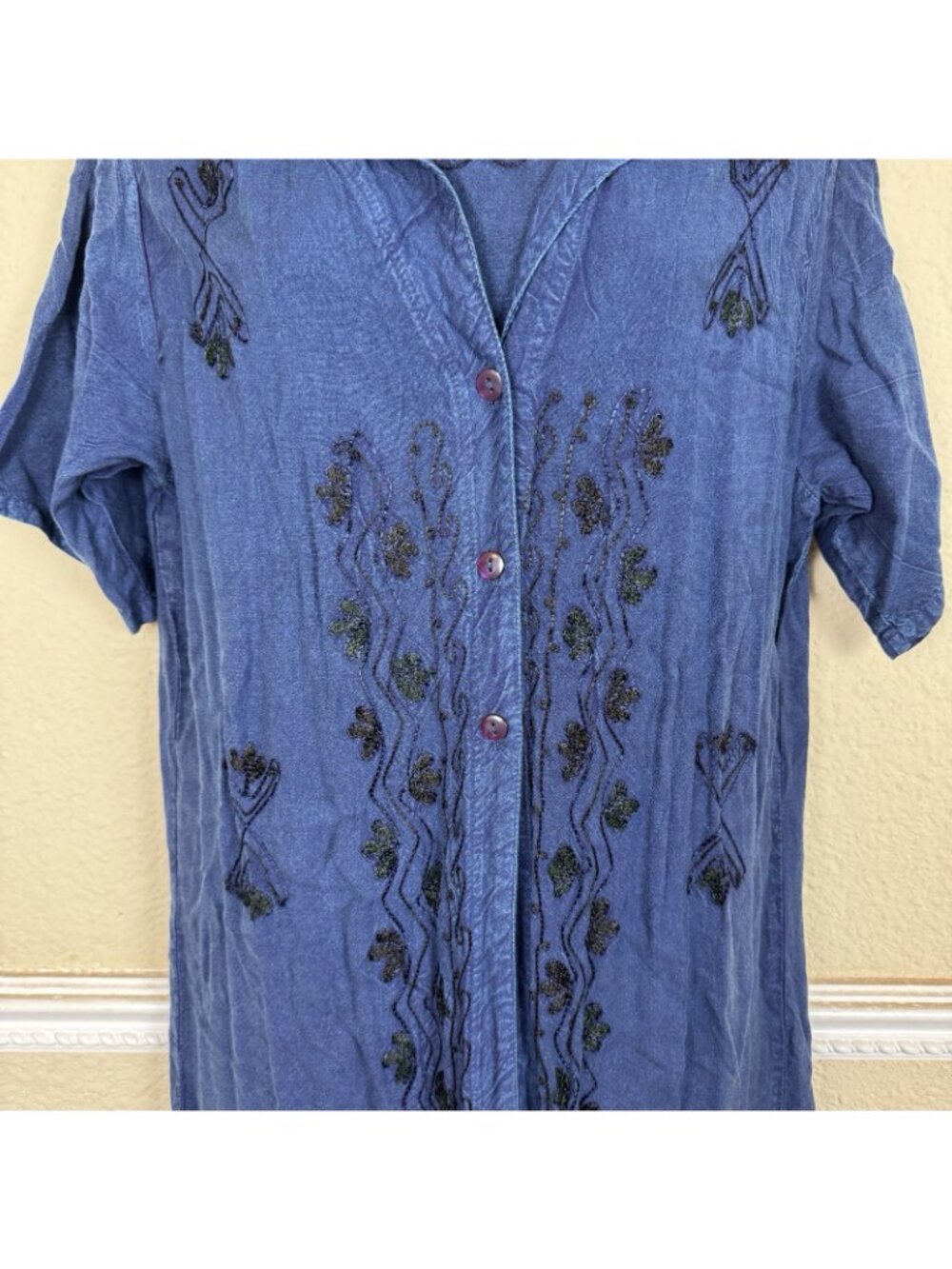 MPH Collection VTG  2 Piece Boho L  Maxi Dress Embroidered Hippie Blue Overcoat - Picture 8 of 12